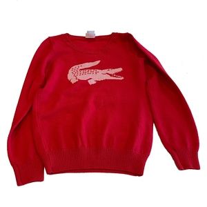 Lacoste Vintage Cherry Red Wool Logo Sweater NWOT